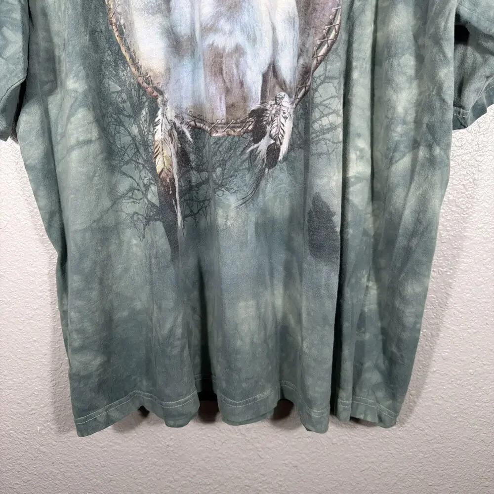Vintage The Mountain Wolf Dreamcatcher Tie Dye Graphic T-Shirt Blue Grey Men 3XL